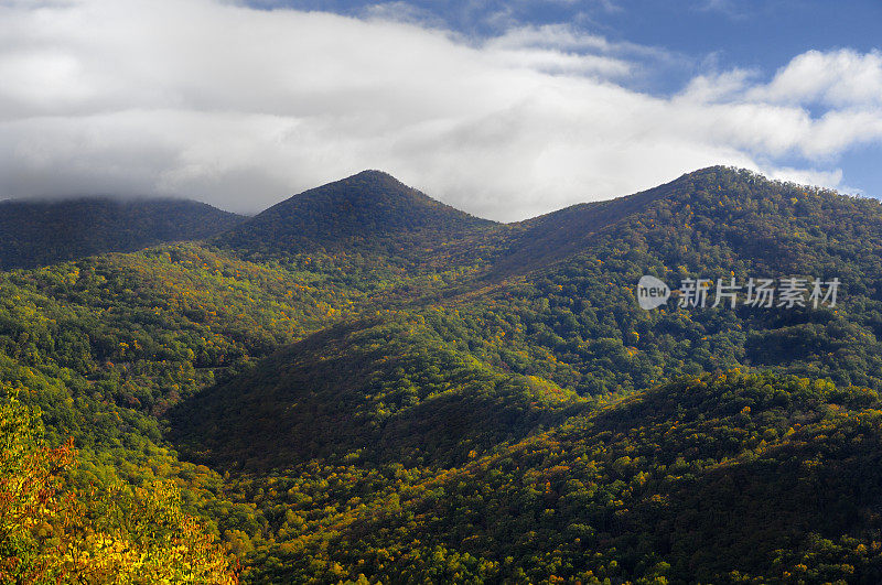 Tanbark Ridge俯瞰蓝岭公园大道，美国北卡罗莱纳州